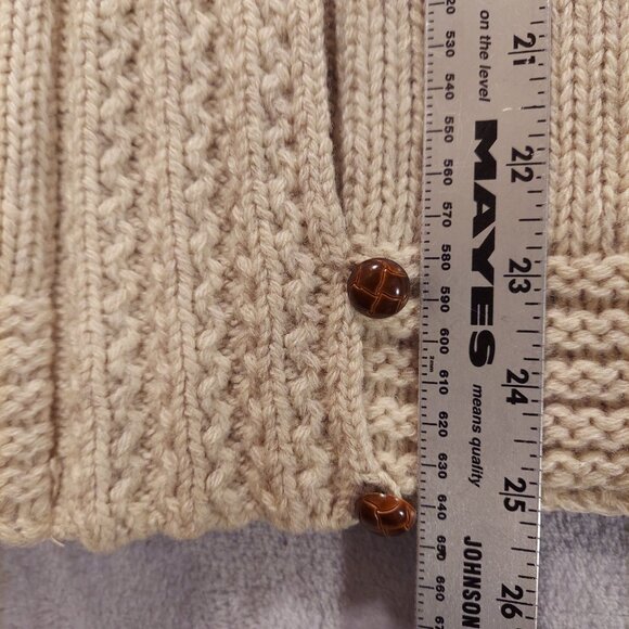 Eddie Bauer Womens M Beige Wool Cardigan Pockets Zip Textured Cuffs Boho Beachy - Picture 11 of 16